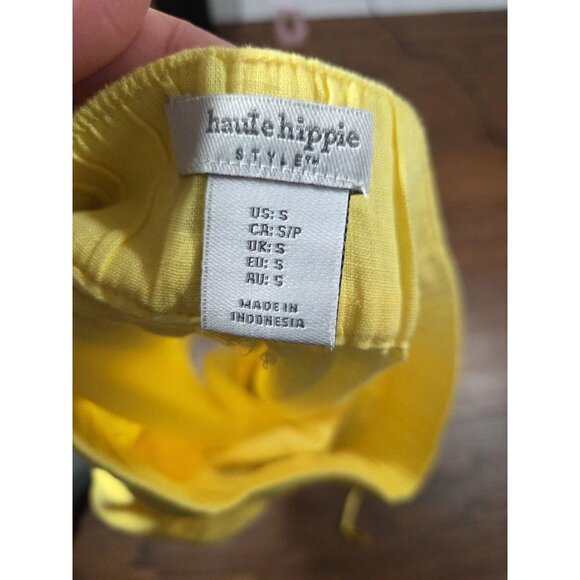 Haute Hippie Yellow Linen Shorts Draw String Lemon Charms Size Small White Trim - Picture 4 of 6